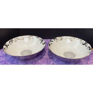 Ciroa Luxe Fiori Platinum Scroll Trim Metallic‎ Accent Soup Bowl 7” NEW Set Of 2